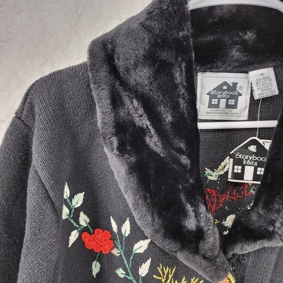 Storybook Knits Vintage Women's Embroidered Fur Coat Pinecone Sweater Cardigan - Picture 2 of 7